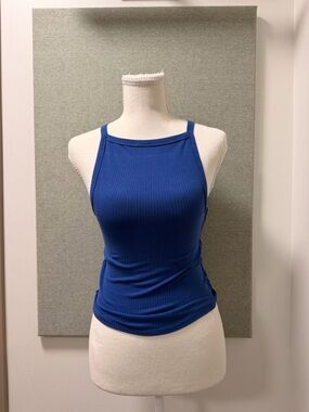 Free People Mia Rib Tank Blue XS Square Neck Fitted Basic